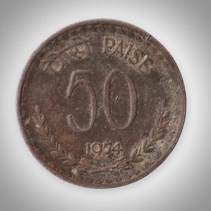 Rare 50 Paise 1974 Republic of India Bombay Mint Copper Nickel Coinage India Coin # A036