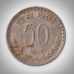 Rare 50 Paise 1975 Mumbai Mint Lion Capital Definitive Series Republic of India Coinage India Coin # A037