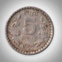 Rare 5 Rupees 1992 Republic India Calcutta Mint Coinage India Coin # A128