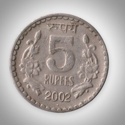 Rare 5 Rupees 2002 Republic India Noida Mint Coinage India Coin # A162