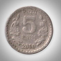 Rare 5 Rupees 2000 Republic India Noida Mint Coinage India Coin # A153