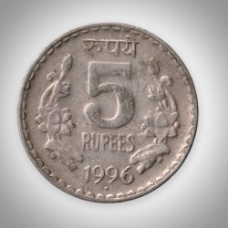 Rare 5 Rupees 1996 Republic India Noida Mint Coinage India Coin # A138