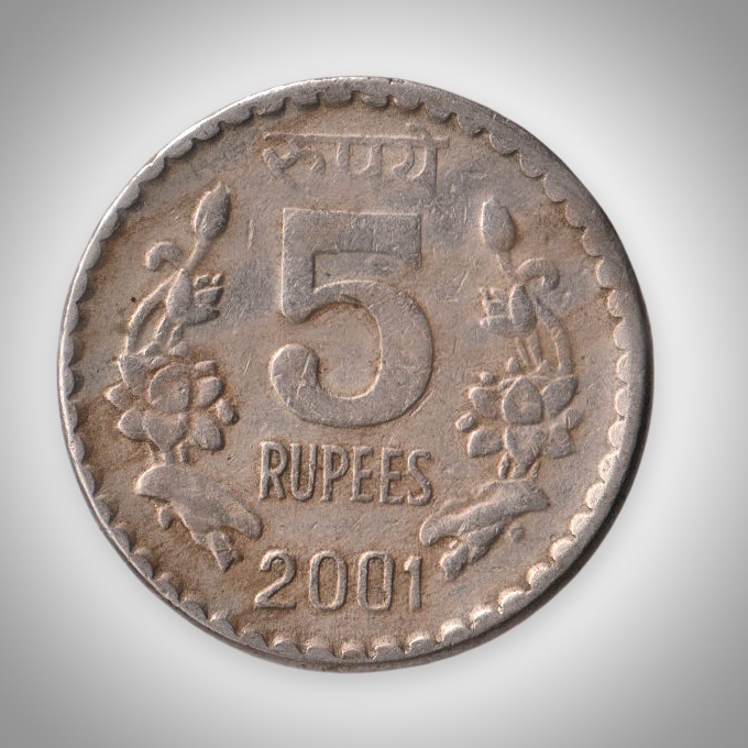 Rare 5 Rupees 2001 Republic of India Calcutta Mint Coinage India Coin # A156