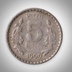 Rare 5 Rupees 1999 Republic of India Calcutta Mint Coinage India Coin # A146