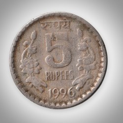 Rare 5 Rupees 1996 Republic of India Calcutta Mint Coinage India Coin # A136