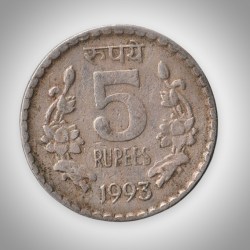 Rare 5 Rupees 1993 Republic of India Calcutta Mint Coinage India Coin # A131