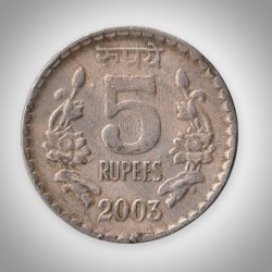 Rare 5 Rupees 2003 Republic of India Calcutta Mint Coinage India Coin # A164