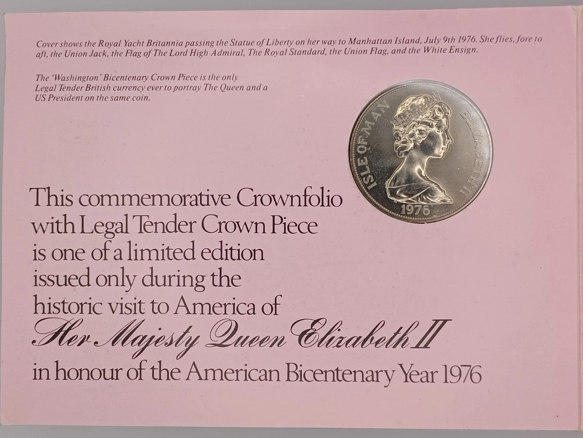 1976 Isle Of Man High Grade Crown Bicentenary Of American Independence issued by Pobjoy Mint England Rare Commemorative Coin with cover