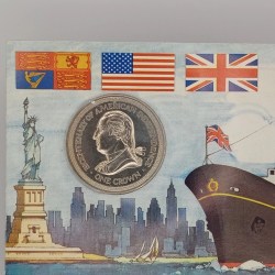 Alternative view of 1976 Isle Of Man High Grade Crown Bicentenary Of American Independence issued by Pobjoy Mint England Rare Commemorative Coin with cover