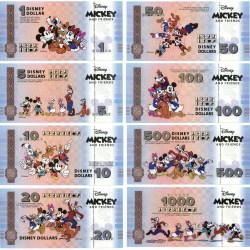 Official Disney Banknotes Mickey Mouse and Friends Complete Series UNC Unique and Rare